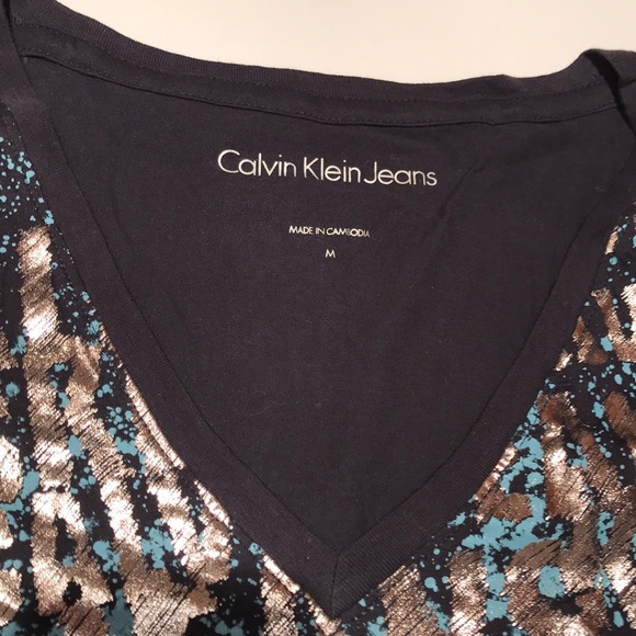 NWT Calvin Klein jeans logo splatter top M blue - Picture 4 of 8